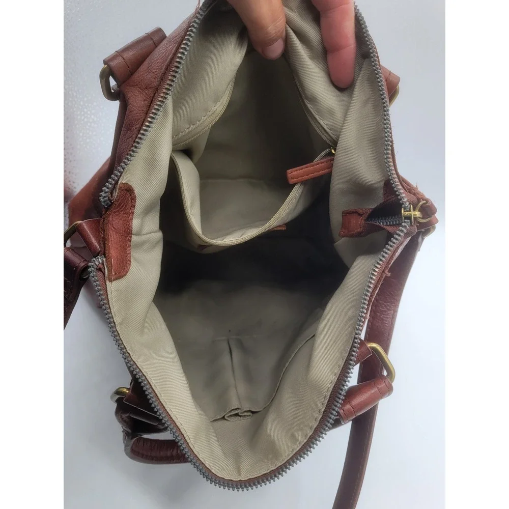 American Leather Co Cognac Brown Pebbled Leather Satchel Crossbody Bag Handbag